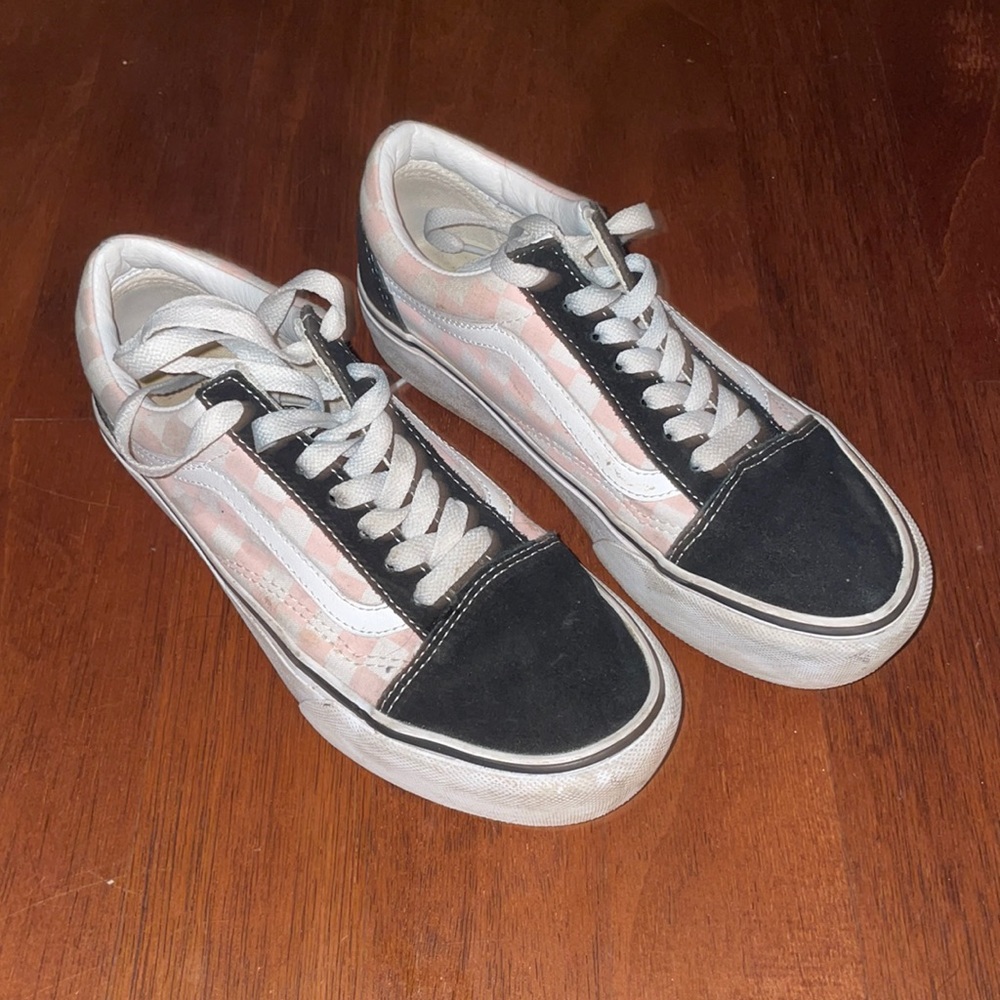 platform pink checked old skool school vans size 7